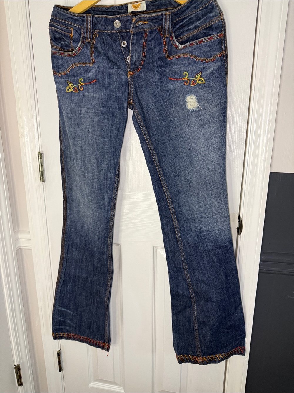 Antik Denim Blue Embroidered Flare Jeans 43